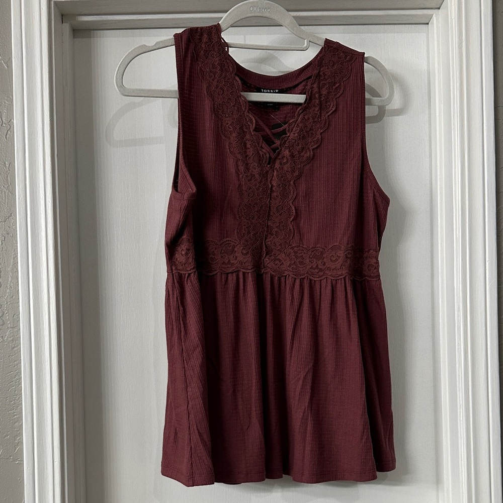torrid Lace-Trim Sleeveless Top in Burgundy